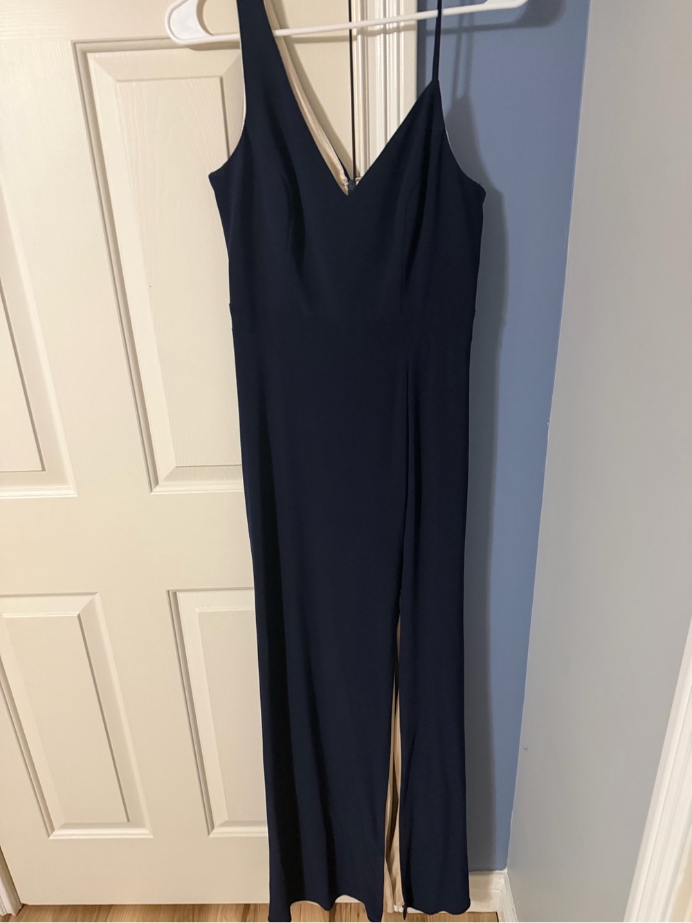 Xscape Navy V-Neck Maxi Dress with Side Slit